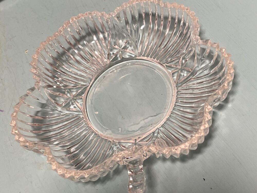 Vintage Federal Glass clear pressed clover or shamrock shaped trinket/candy dish